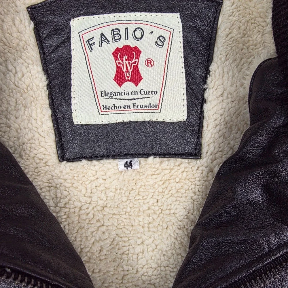 Fabio's 100% Bovine‎ Leather Hooded Leather Jacket with Fleece Lining Size 44
